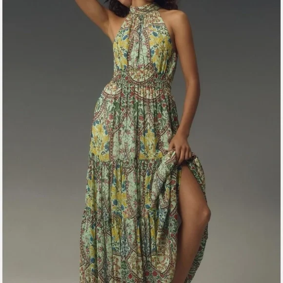 Anthropologie The Somerset Floral Print Boho Tiered Halter Maxi Dress Small - Picture 11 of 11